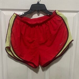Nike Women's Red and Yellow Athletic Shorts